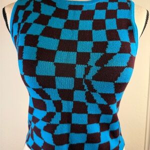 Blue and Brown Swirl Checkered Women's Top